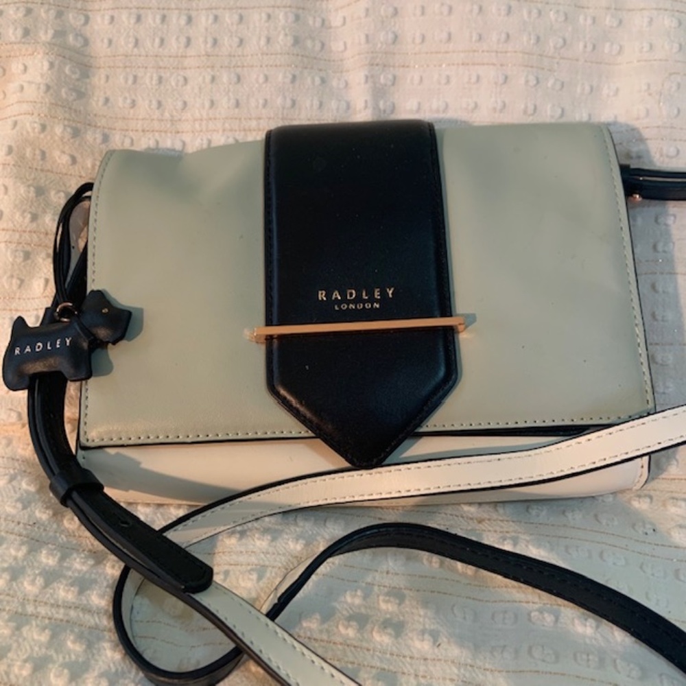 Radley London Small Leather Color Blocked Navy, Gray, Cream, Envelope Handbag